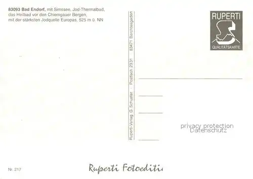 AK / Ansichtskarte Bad_Endorf mit Simssee  und Chiemgauer Bergen Fliegeraufnahme Bad_Endorf