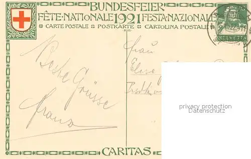 AK / Ansichtskarte Bundesfeier_Schweiz 1921 Krankenschwester 