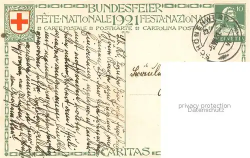 AK / Ansichtskarte Bundesfeier_Schweiz 1921 Krankenschwester 