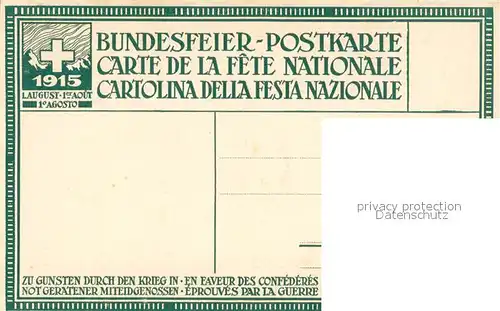 AK / Ansichtskarte Bundesfeier_Schweiz 1915 Zu Gunsten durch den Krieg  