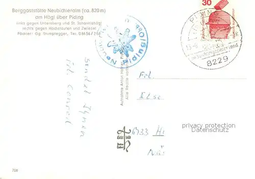 AK / Ansichtskarte Piding Berggaststaette Neubichleralm am Hoegl Pferde Kirche Gastraum Piding
