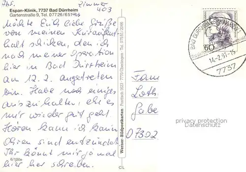 AK / Ansichtskarte Bad_Duerrheim Espan Klinik Patientenzimmer Hallenbad Speisesaal Bad_Duerrheim