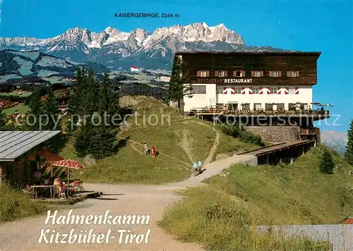 AK / Ansichtskarte Kitzbuehel_Tirol Hahnenkamm mit Kaisergebirge Bergrestaurant Kitzbuehel Tirol