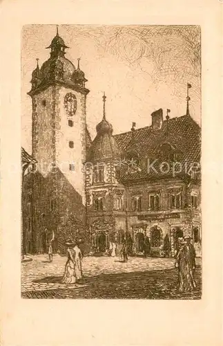 AK / Ansichtskarte Luzern__LU Kornmarkt mit altem Rathaus Zeichnung 