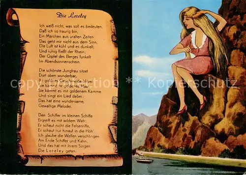 AK / Ansichtskarte Loreley_Lorelei Felsen Sagenfigur Gedicht Loreley_Lorelei