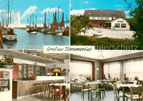 AK / Ansichtskarte Dorumer_Tief Gaststaette Gastraum Hafen Fischkutter Dorumer Tief