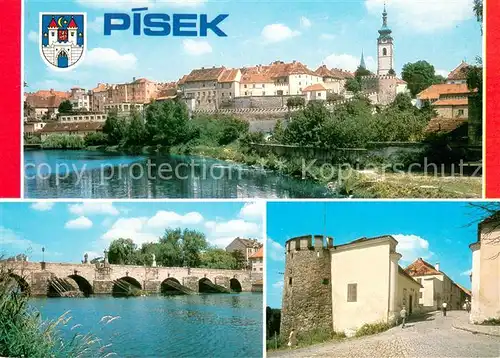 AK / Ansichtskarte Pisek_Czechia Celkovy pohled Kamenny most z 13 stoleti Putimska brana 