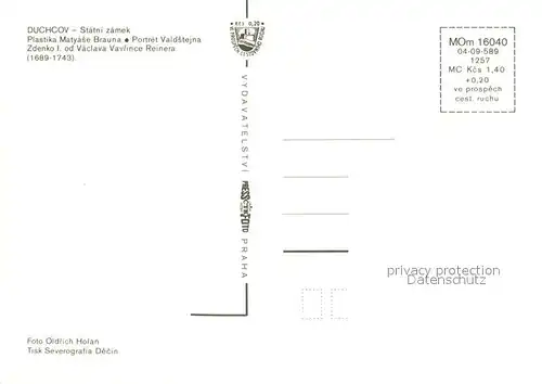 AK / Ansichtskarte Duchcov_CZ Statni zamek Plastika Matyase Brauna Portret Valdstejna Zdenko I od Vaclava Vavrince Reinera 