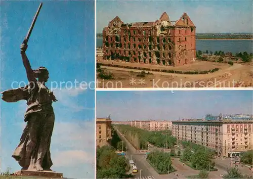 AK / Ansichtskarte Volgograd_Wolgograd_RU Mamayev Kurgan Motherland Ruins of a mill War monument Lenin Avenue 