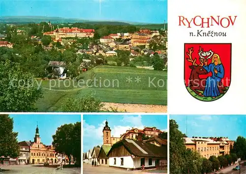 AK / Ansichtskarte Rychnov_nad_Kneznou Celkovy pohled se zamkem Radnice Lidova architektura baroknim zamkem Nemocnice Rychnov_nad_Kneznou