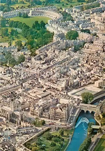 AK / Ansichtskarte Bath__UK Aerial view showing the Royal Crescent Circus Pulteney Bridge and the Abbey 