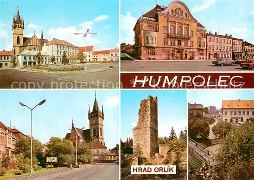 AK / Ansichtskarte Humpolec Proslul stoletiv vyrobou sukna Historickemu jadru hranolova Gotickeho kostela barokne Hrad Orlik Humpolec