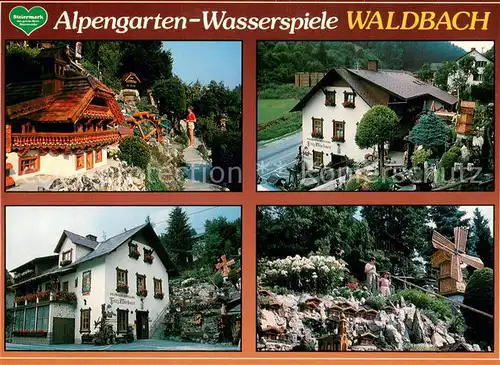 AK / Ansichtskarte Waldbach_Steiermark Alpengarten Wasserspiele Holzwaren Fritz Wiedner Waldbach_Steiermark