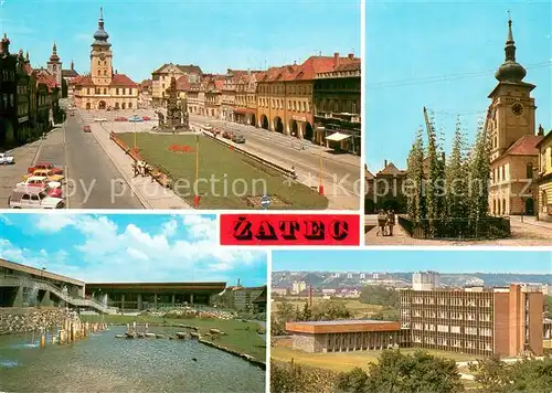 AK / Ansichtskarte Zatec_CZ Namesti VRSR Radnice s chmelnici Kulturni dum Moskva Vyzkumny ustav chmelarsky 