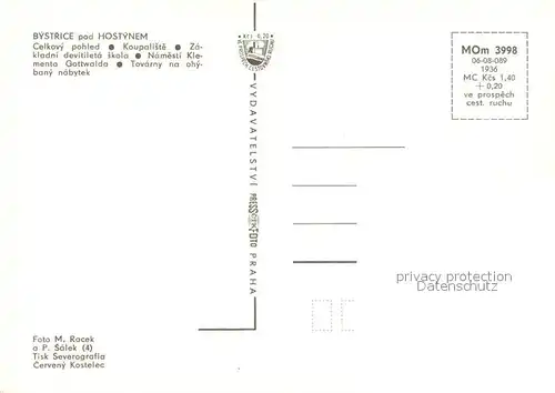 AK / Ansichtskarte Bystrice_pod_Hostynem Panorama Koupaliste Zakladni devitileta skola Namesti Klementa Gottwalda Tovarny na ohybany nabytek Bystrice_pod_Hostynem