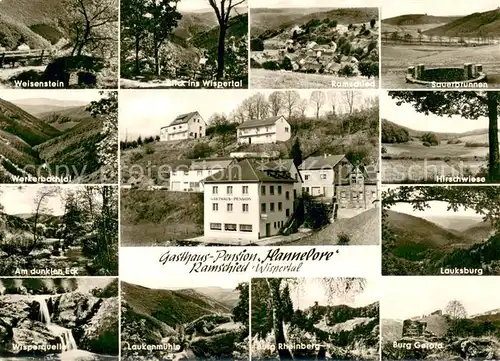 AK / Ansichtskarte Ramschied Gasthaus Pension Hannelore Weisenstein Wispertal Sauerbrunnen Werkerbachtal Hirschwiese Dunkles Eck Lauksburg Wisperquell Laukenmuehle Rheinberg Burg Gerold Ramschied