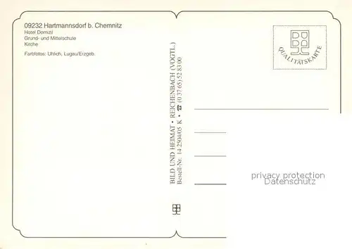 AK / Ansichtskarte Hartmannsdorf_Chemnitz Hotel Domizil Grund und Mittelschule Kirche 