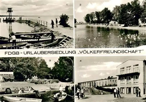 AK / Ansichtskarte Klink_Waren FDGB Urlaubersiedlung Voelkerfreundschaft Bootsanlegestelle Klubhaus An der Mole Klink Waren