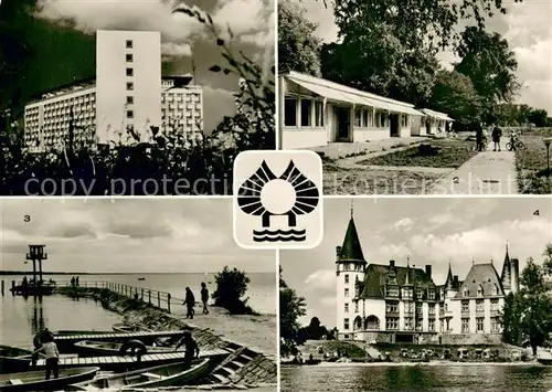AK / Ansichtskarte Klink_Waren FDGB Urlaubersiedlung Voelkerfreundschaft Erholungsheim Bungalows Mole Schloss Klink Waren