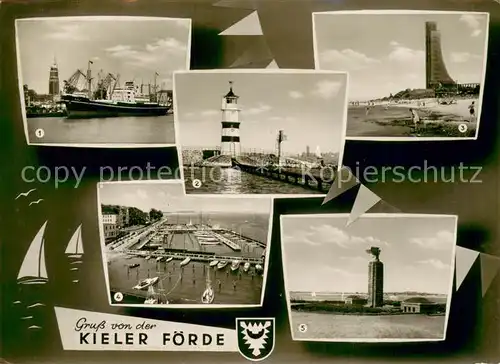 AK / Ansichtskarte Kiel Hafen u. Rathausturm Friedrichsorter Leuchtturm Olympiahafen  Kiel