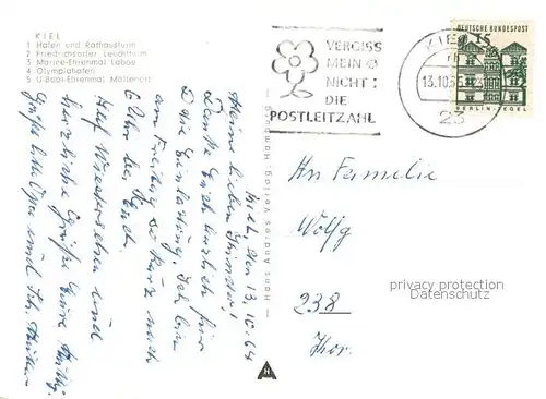 AK / Ansichtskarte Kiel Hafen u. Rathausturm Friedrichsorter Leuchtturm Olympiahafen  Kiel