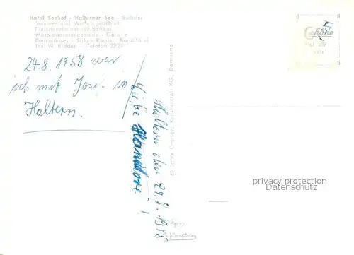 AK / Ansichtskarte Haltern_See Walzenwehr Seehof Stadtmuehle Jugendherberge St.Anna Kapelle Siebenteufelsturm Haltern See