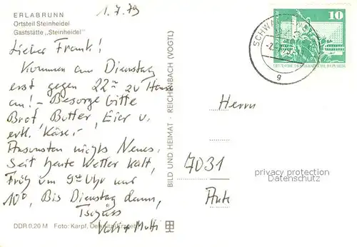 AK / Ansichtskarte Erlabrunn_Erzgebirge Gaststaette Steinheidel Erlabrunn_Erzgebirge