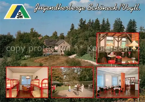 AK / Ansichtskarte Schoeneck_Vogtland Jugendherberge Schoeneck Schlafsaal Sportplatz Speiseraum Schoeneck_Vogtland