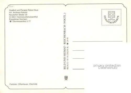 AK / Ansichtskarte Hammerunterwiesenthal Gasthof Pension Rotes Haus Hammerunterwiesenthal