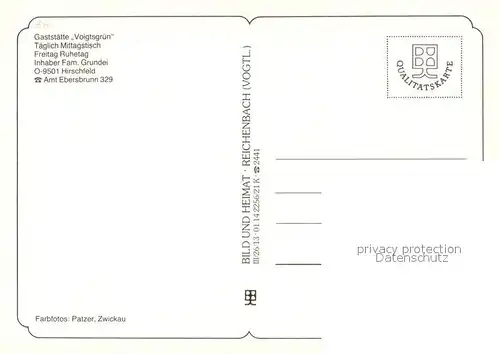 AK / Ansichtskarte Hirschfeld_Zwickau Gaststaette Voigtsgruen Gastraeume Hirschfeld Zwickau