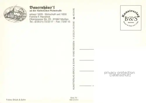 AK / Ansichtskarte Meissen_Elbe_Sachsen Schloss Das Bauernhaeusl Original Gaststube Meissen_Elbe_Sachsen