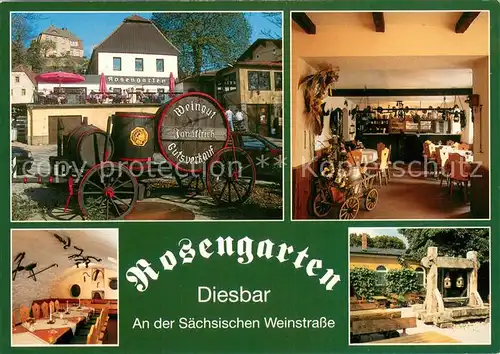 AK / Ansichtskarte Diesbar Seusslitz Rosengarten Diesbar Terrasse Bierwagen Gastraeume Brunnen Diesbar Seusslitz