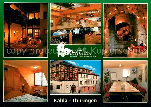 AK / Ansichtskarte Kahla_Thueringen Hotel Zum Stadttor Gastraeume Zimmer Bankettsaal Grillstelle Kahla_Thueringen