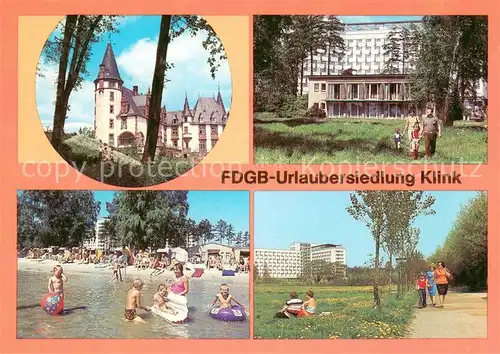 AK / Ansichtskarte Klink_Waren Erholungsheime Schloss Klink und Herbert Warnke Strand Park Klink Waren