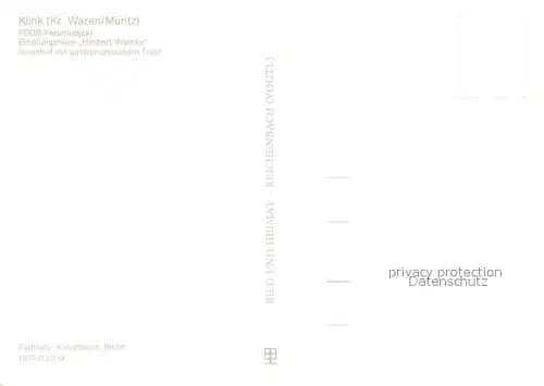 AK / Ansichtskarte Klink_Waren FDGB Ferienobjekt Erholungsheim Herbert Warnke Innenhof Klink Waren