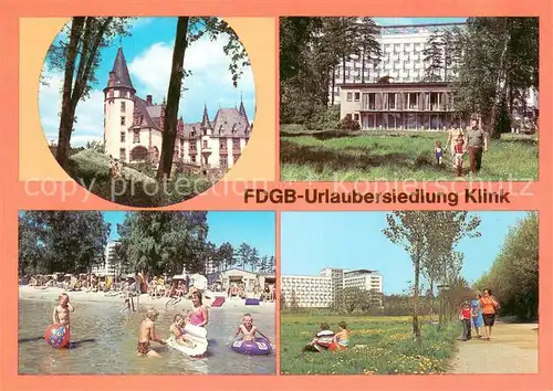AK / Ansichtskarte Klink_Waren FDGB Urlaubersiedlung Klink Erholungsheime Schloss Klink und herbert Warnke Strandpartie Park Klink Waren