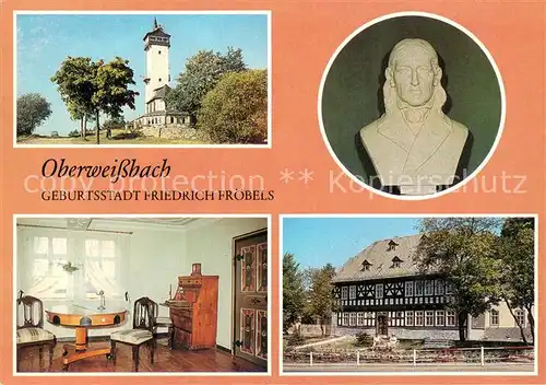 AK / Ansichtskarte Oberweissbach Froebelturm Froebel Bueste Froebelgedenkstaette Froebels Geburtshaus Oberweissbach
