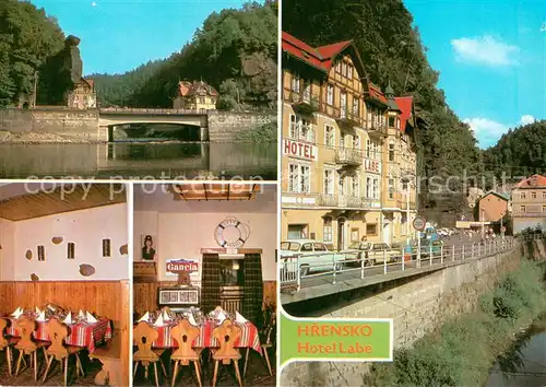 AK / Ansichtskarte Hrensko_CZ Hotel Labe Gastraeume Bruecke 