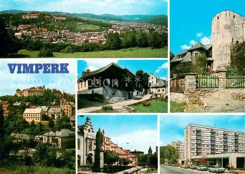 AK / Ansichtskarte Vimperk Panorama Hradebni vez Srubove domy Zamek Historicky stred mesta Nova vystavba Vimperk