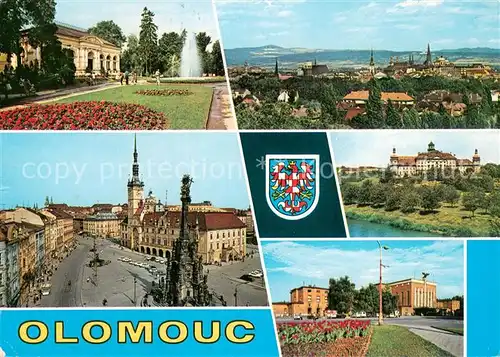 AK / Ansichtskarte Olomouc_Olmuetz_CZ Smetanovy sady Celkovy pohled Namesti Miru s radnici a sousosim sv Trojice Klaster Hradisko Hlavni nadrazi 