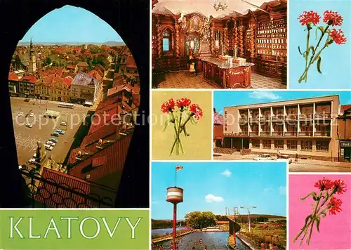 AK / Ansichtskarte Klatovy_Klattau_CZ Namesti Miru Lekarna U bileho jednarozce Hote Beranek Koupaliste 