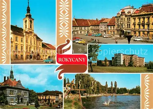 AK / Ansichtskarte Rokycany_Rokitzan_CZ Mestsky narodni vybor Namesti Rude armady Okresni ustav narodniho zdravi Namesti 5 kvetna Koupaliste 