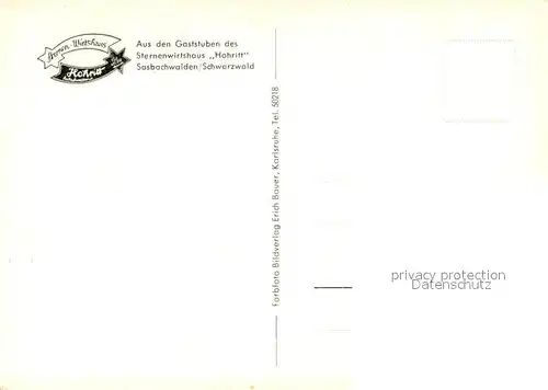 AK / Ansichtskarte Sasbachwalden Gaststube des Sternenwirtshaus Hohritt Sasbachwalden