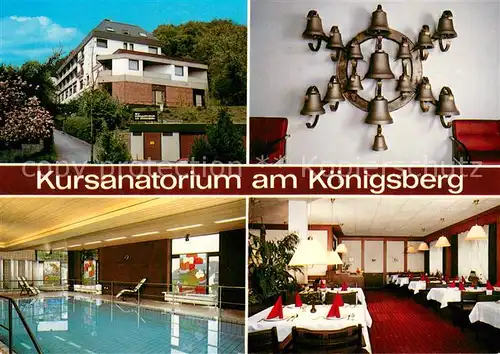 AK / Ansichtskarte Bad_Pyrmont kursanatorium am Koenigsberg Glockenspiel Hallenbad Gastraum Bad_Pyrmont