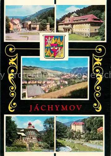 AK / Ansichtskarte Jachymov_Sankt_Joachimsthal Panorama Teilansichten Wappen 
