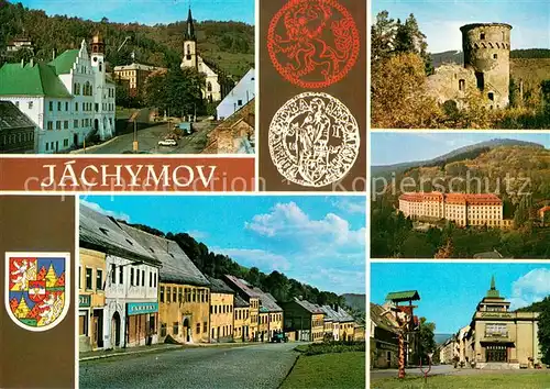 AK / Ansichtskarte Jachymov_Sankt_Joachimsthal Motiv mit Kirche Wappen Burg Hotel Innenstadt 