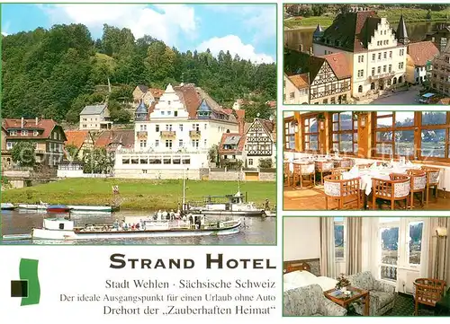 AK / Ansichtskarte Wehlen_Sachsen Strand Hotel Gaststube Gaestezimmer Elbepartie Faehre Wehlen_Sachsen
