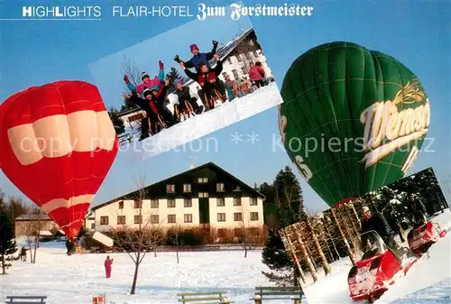 AK / Ansichtskarte Schoenheide_Erzgebirge Flair Hotel Zum Forstmeister Schlittenfahrt Heissluftballons Schoenheide Erzgebirge