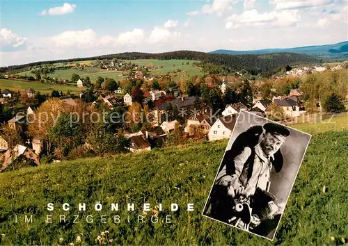 AK / Ansichtskarte Schoenheide_Erzgebirge Panorama Legendaerer Buerstenmann Schoenheide Erzgebirge