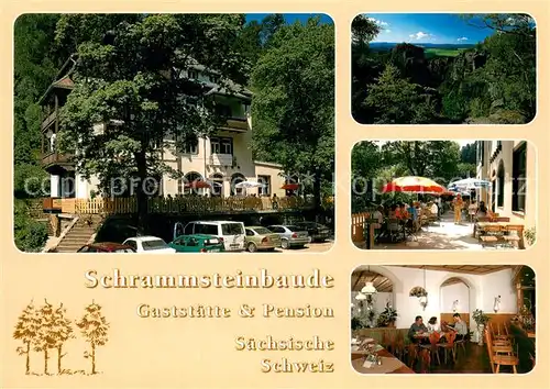 AK / Ansichtskarte Bad_Schandau Schrammsteinbaude Gaststaette und Pension Terrasse Gaststube Bad_Schandau